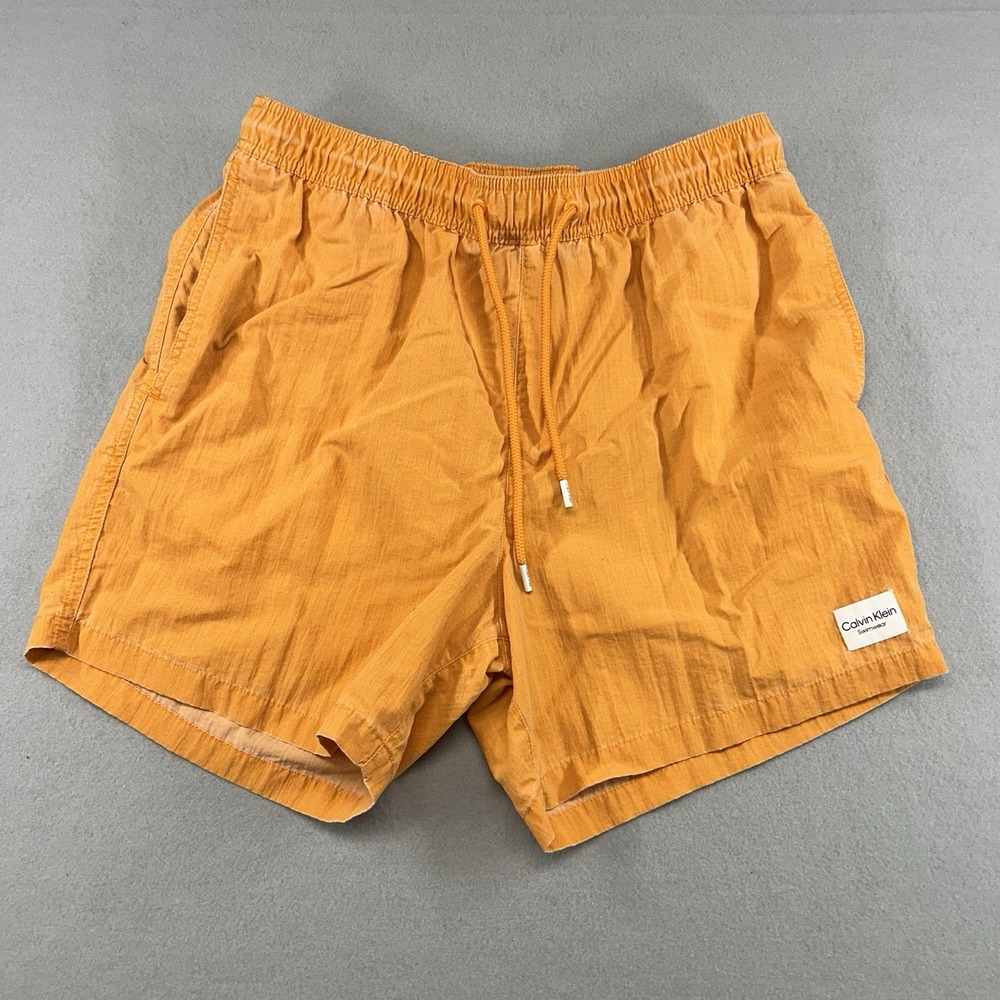VTG Calvin Klein Men's Swim Trunks Size Medium Orange Mesh Lined Drawstring